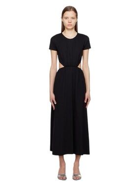 Loulou Studio Seram Black Short-Sleeve Cutout Midi Dress
